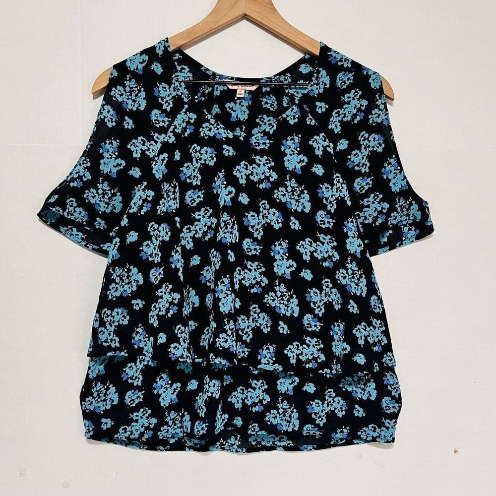 Juicy Couture Layered Black And Teal Blouse   Sz L